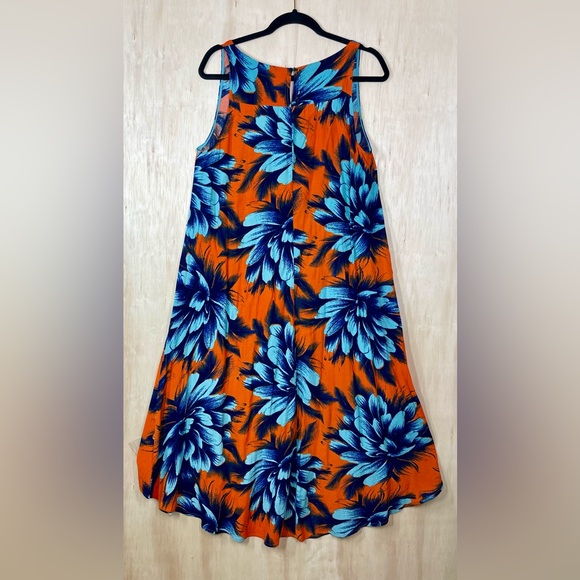 Anthropologie Maeve Orang And BlueFloral HI-LOW Sleeveless Dress Sz 8 - Picture 8 of 11